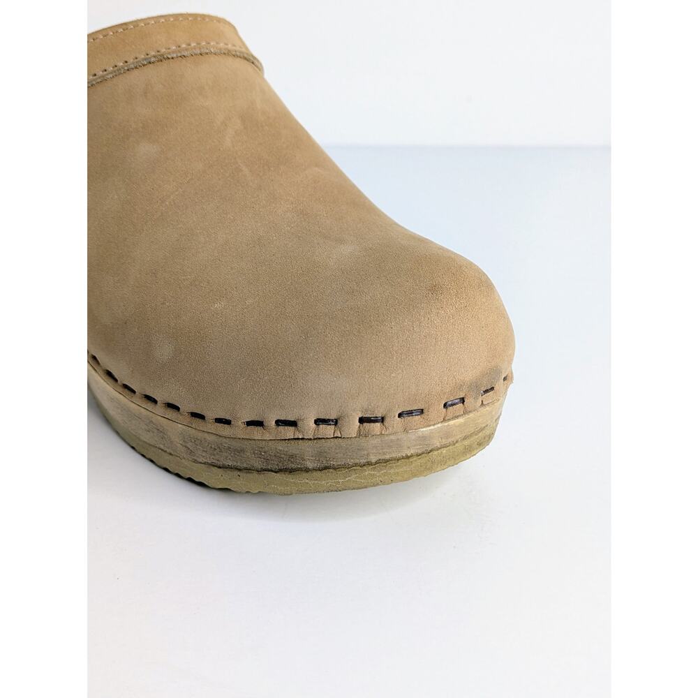 No. 6 Old School Clog Mid Heel 38 Bone Tan Nubuck Leather Wood Base NYC 7.5 8 - Picture 13 of 16